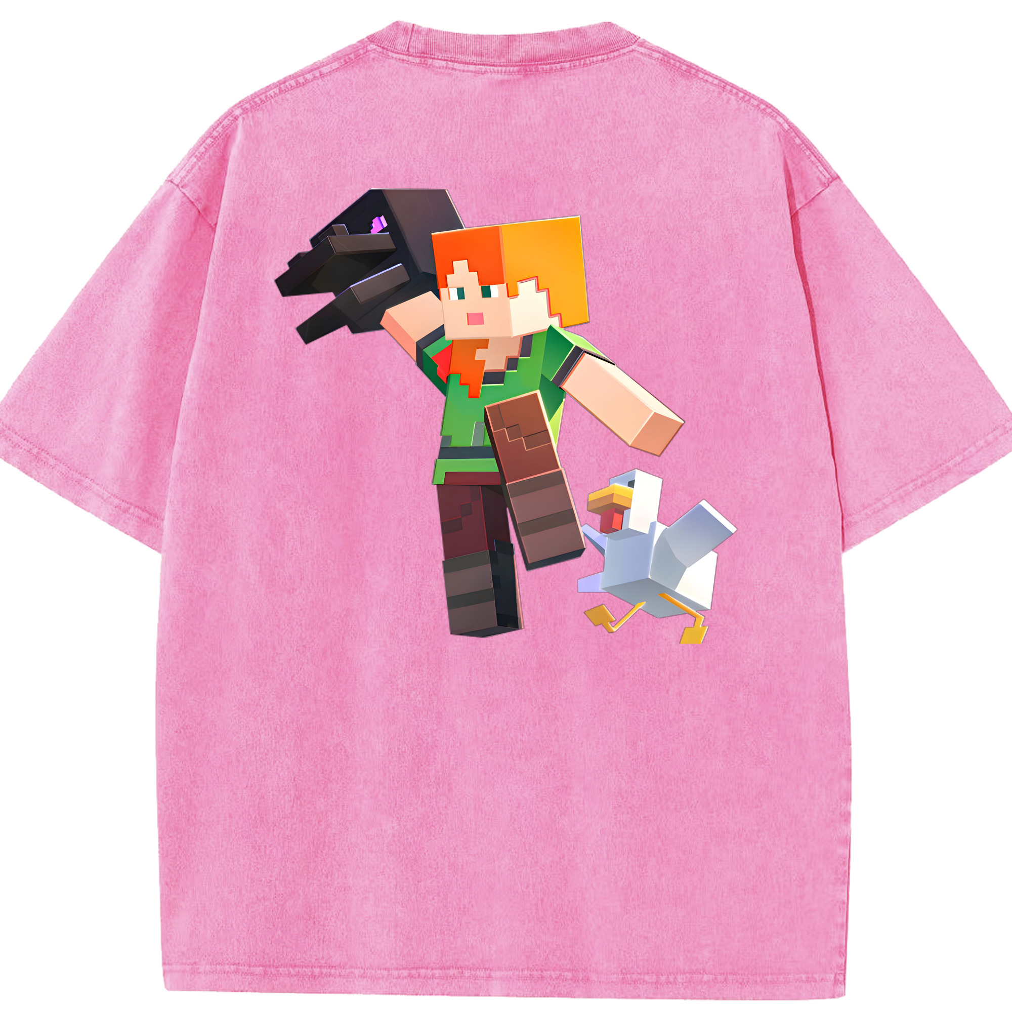 （画像用） マインクラフト ブロックの世界 Minecraft MC Block world 綿100% ヴィンテージ風 半袖Tシャツ（背面プリント）
